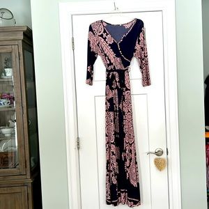 Navy and Pink Maxi Wrap Dress S